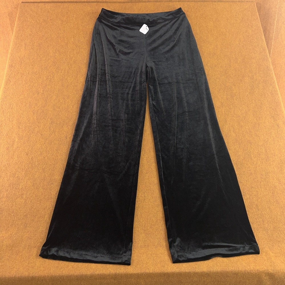 Fashion Nova Womens Size Large Black Velour High Rise Pull On Wide Leg Pants NWT